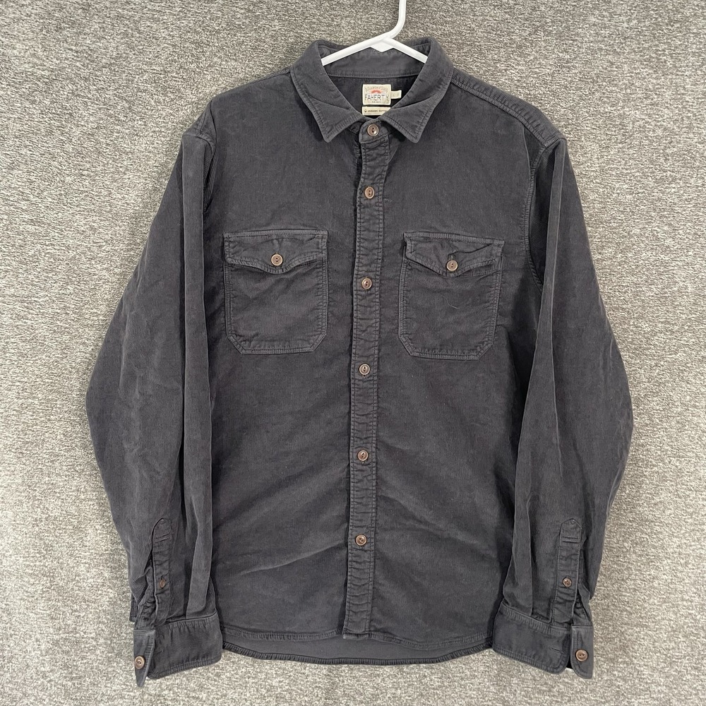 Faherty Stretch Terry Corduroy WorkshirtMen's L Gray Organic Cotton Flannel